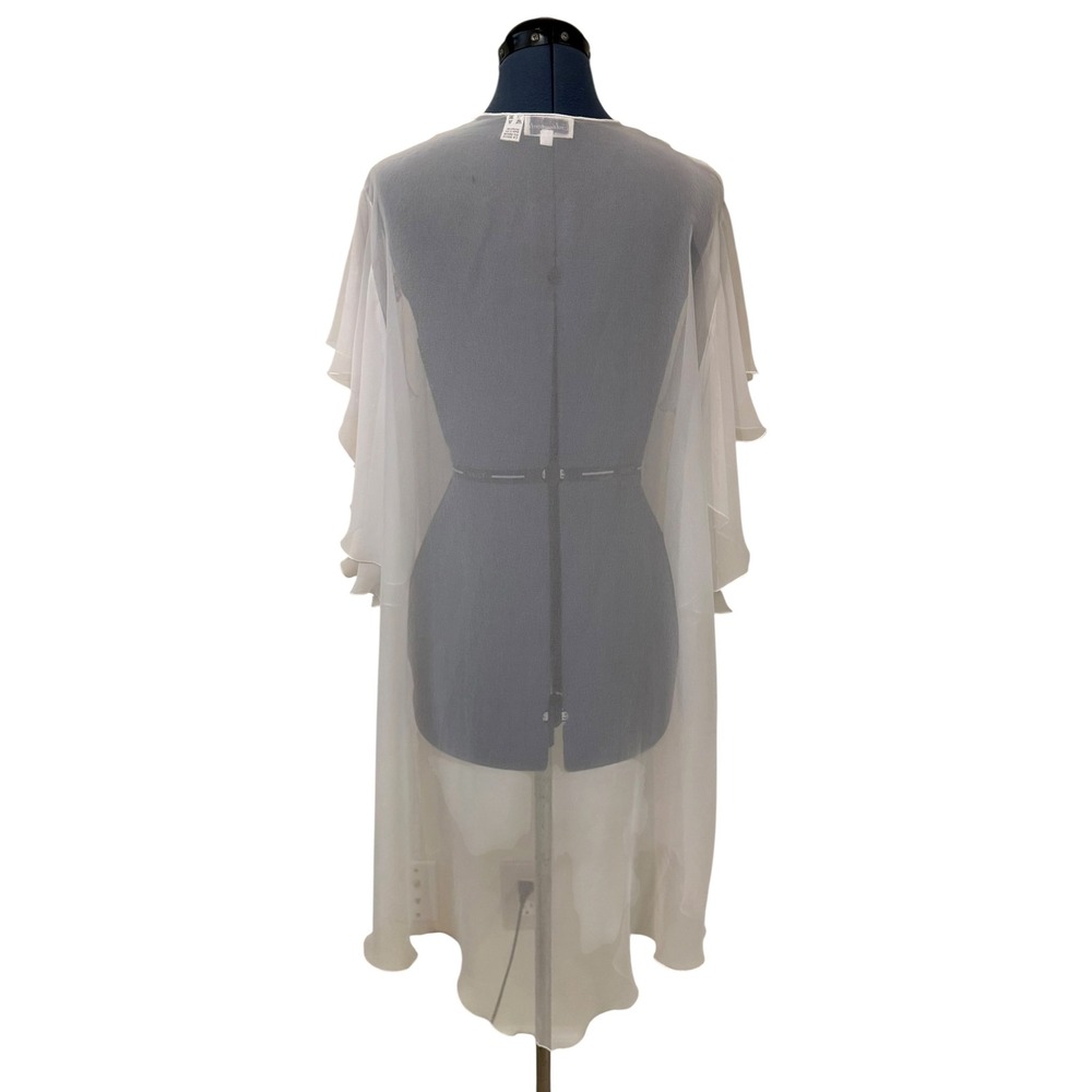 Vintage Enticements Sheer White Chiffon Robe Lace Pearl Ruffle Sleeve Peignoir M - Picture 3 of 16